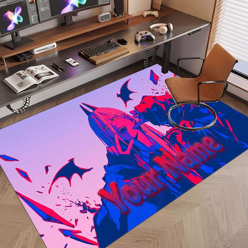 Custom Name Crystal Velvet Rug,Chainsaw Man Comfortable Anti Slip Floor Mat For Room Decoration