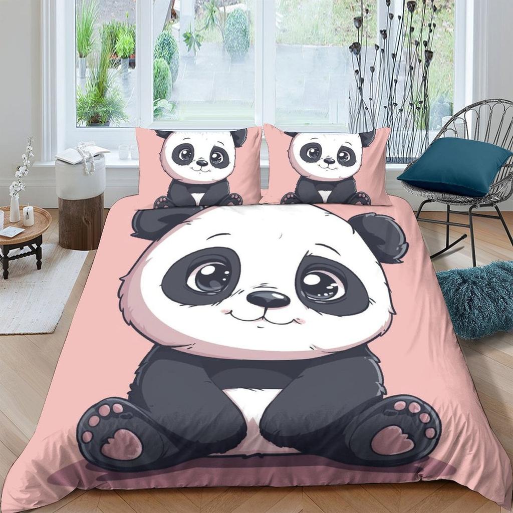 Bettdecke Cartoon Panda Niedlich Liebe Englischer Panda Digitaldruck Bettwäsche Set Geeignet Kinder Kinder Und Erwachsene