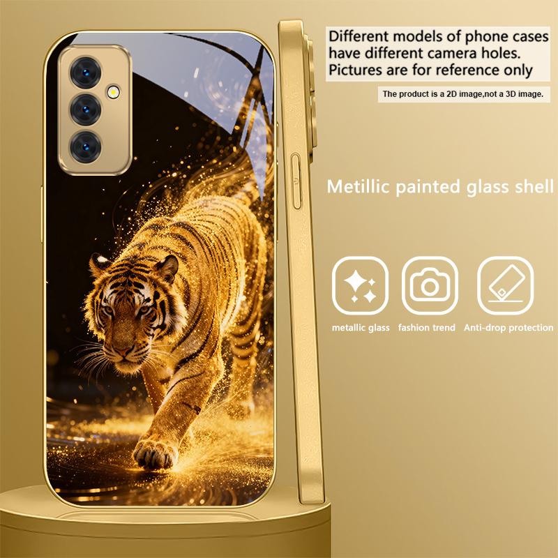 The Tiger of Strength For Samsung A 01 52S A04 A05S A10 A12 A13 22 23 24 36 42 M02 Note 10 20Ultra 8 9 Golden Glass Phone Case