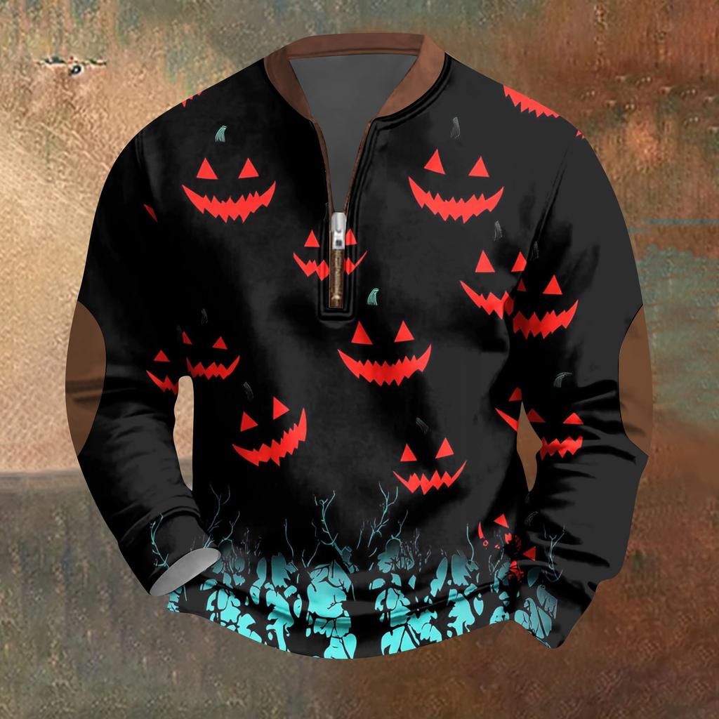 Halloween Print - Men's Loose, Casual, Versatile Round-neck Multi-color Pullover Hoodie