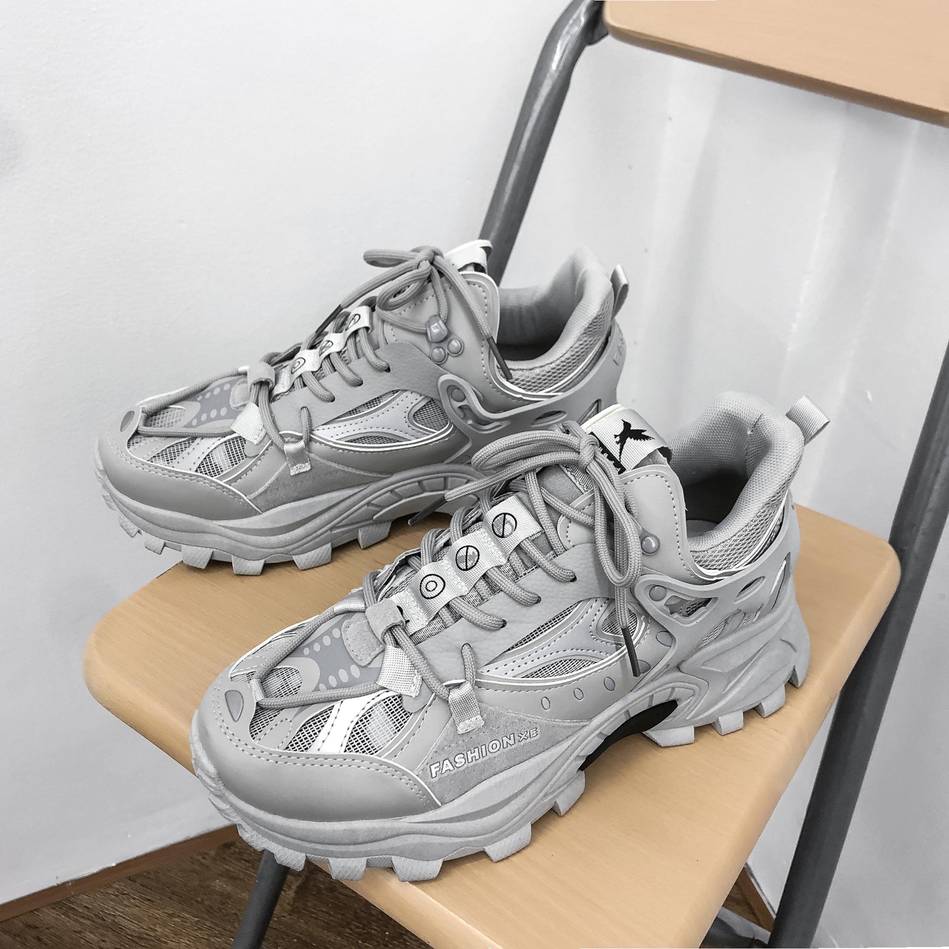 

Мужские осенние кроссовки, уличные противоскользящие дышащие удобные кроссовки на шнуровке, мужские ультралегкие повседневные осенние уличные спортивные туфли 46 серый