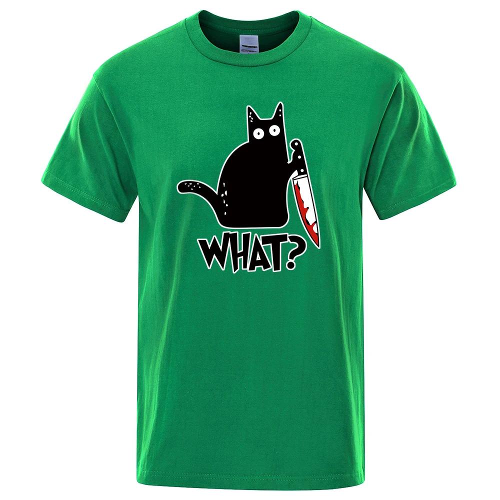 Funny Knife Cat Cartoon Printed T-Shirt Fashion Casual Short Sleeves Loose Oversized Cotton Tshirt Summer Breathable Tees