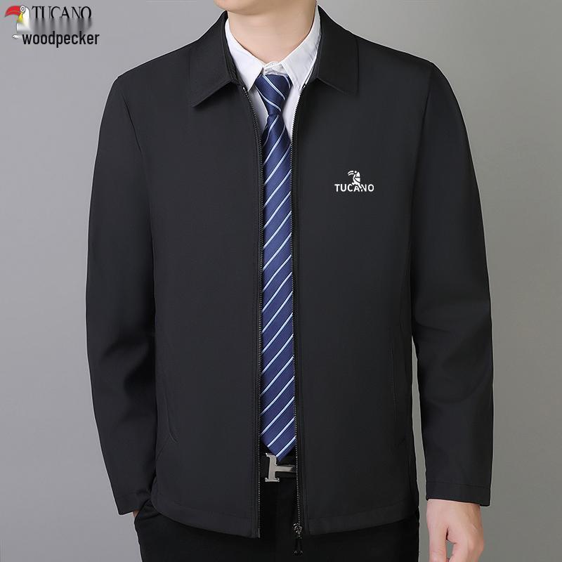 

Woodpecker Men s Fleece-Lined Turn-Down Collar Jacket for Autumn-Winter - Executive Style Outerwear 2XL for 135-150 jin