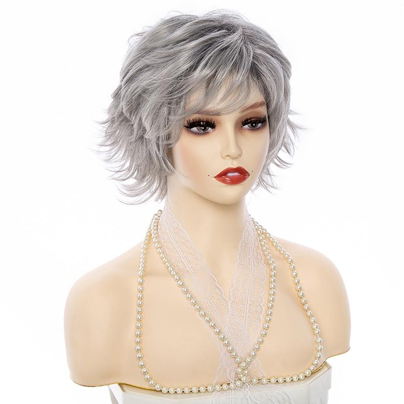 Mulheres Senhoras Natural Curto Ondulado Encaracolado Perucas Com Franja Castanho Loiro Laranja Cinza Peruca Diária Fantasia Festa Cabelo Resistente Ao Calor Fibra