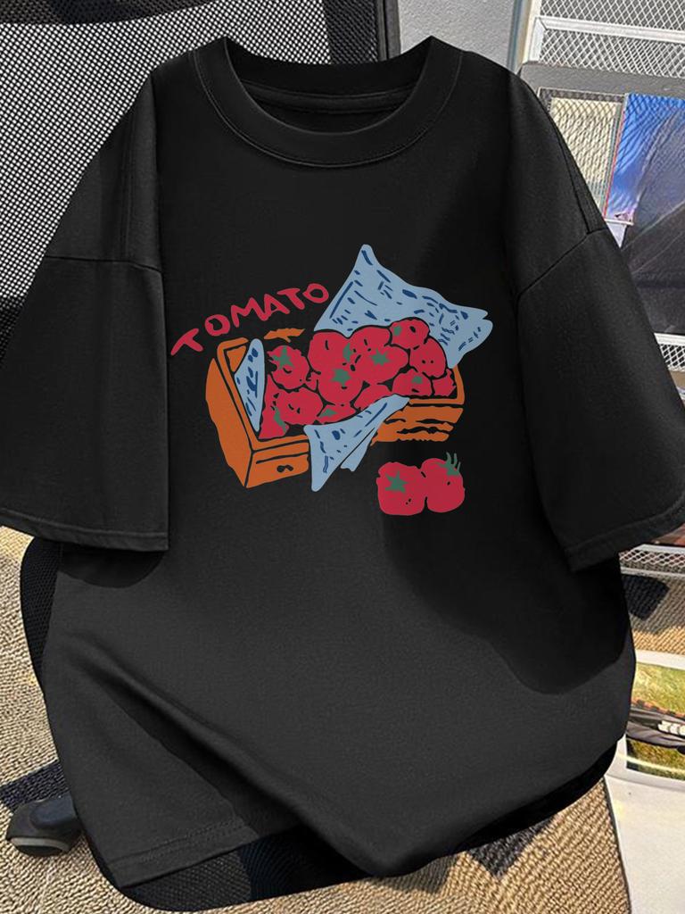 Vintage Tomato Basket Graphic Tee For Unisex Breathable 100 Cotton Perfect For Summer Casual Streetwear Artistic Style