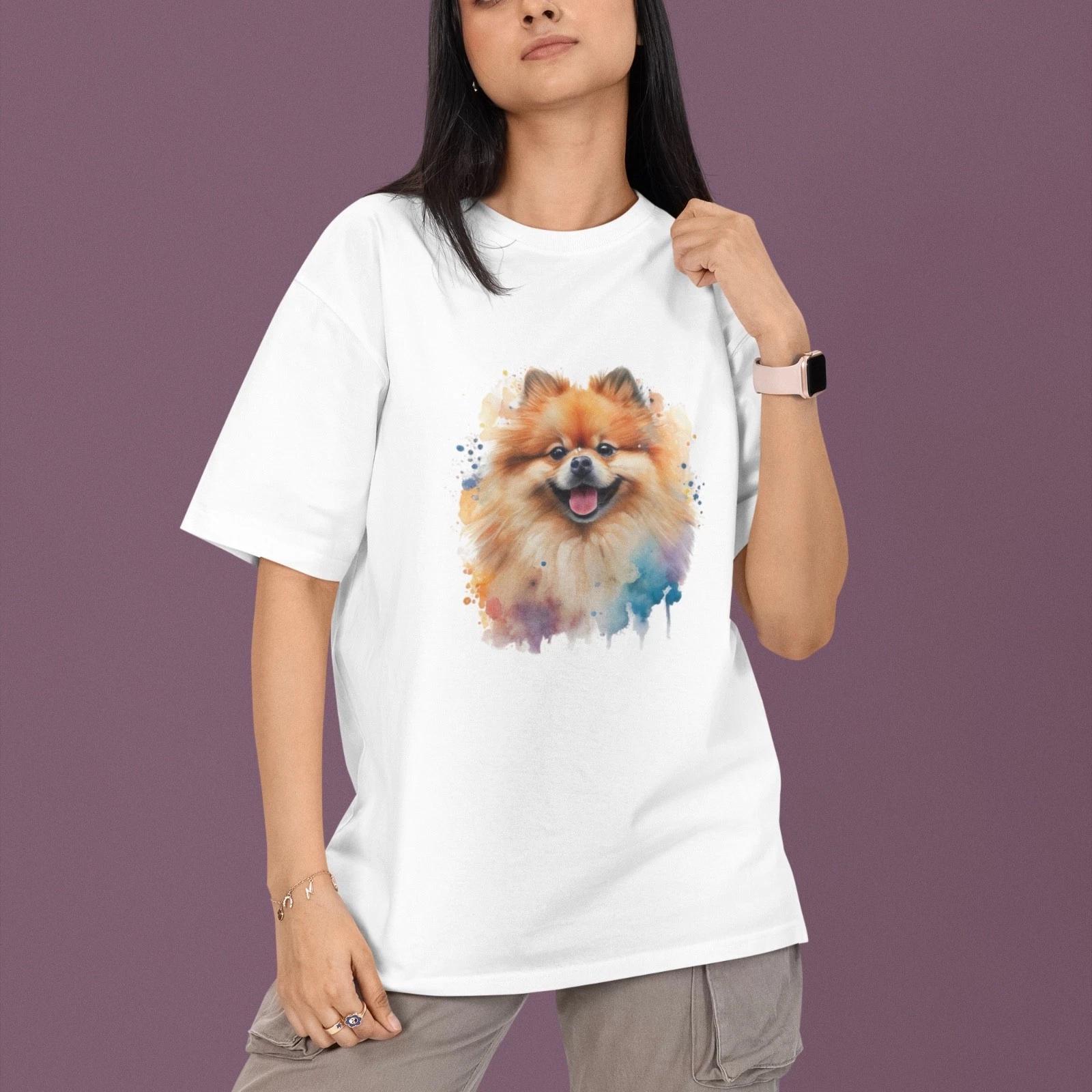 Cute Pomeranian Watercolor Dog T Shirt Pet Lover Graphic Tee 100% Cotton Unisex XXL