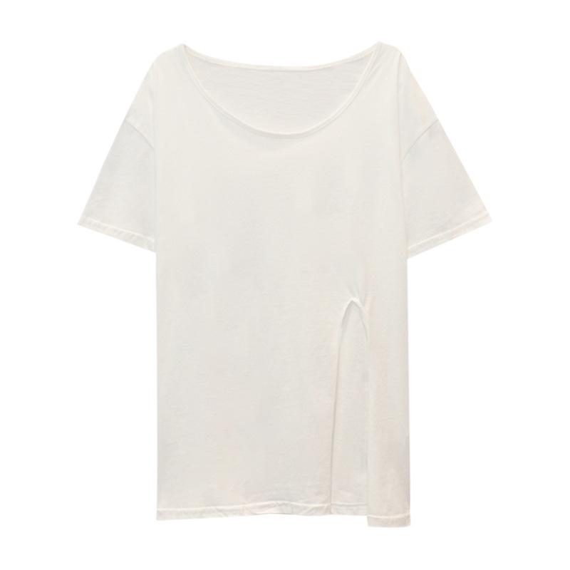 Women's V-Neck Slit Short Sleeve Chic Loose Summer 2022 T-Shirt