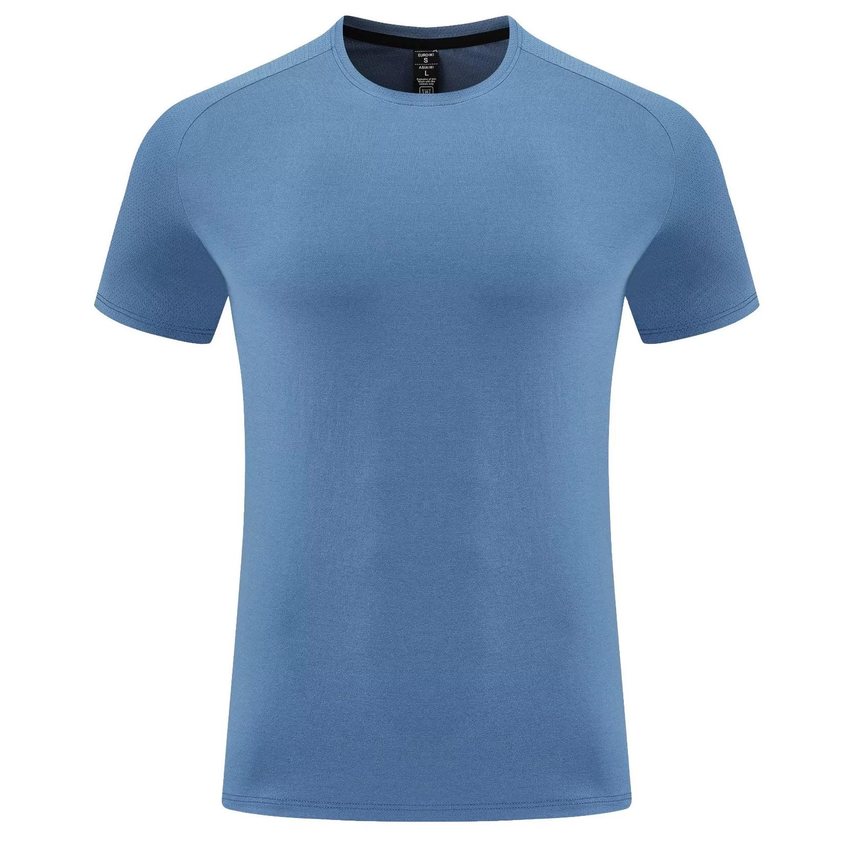 

Solid color elastic quick-drying T-shirt men s summer breathable mesh splicing fitness clothes running quick-drying clothes sports short-sleeved men 3XL синій