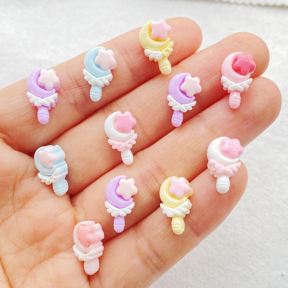 

30 шт. Милые мини-мультяшные разноцветные леденцы в виде луны и звезды, смола, дизайнерские шармы для нейл-арта, DIY, для 3D-украшений ногтей, ювелирные изделия