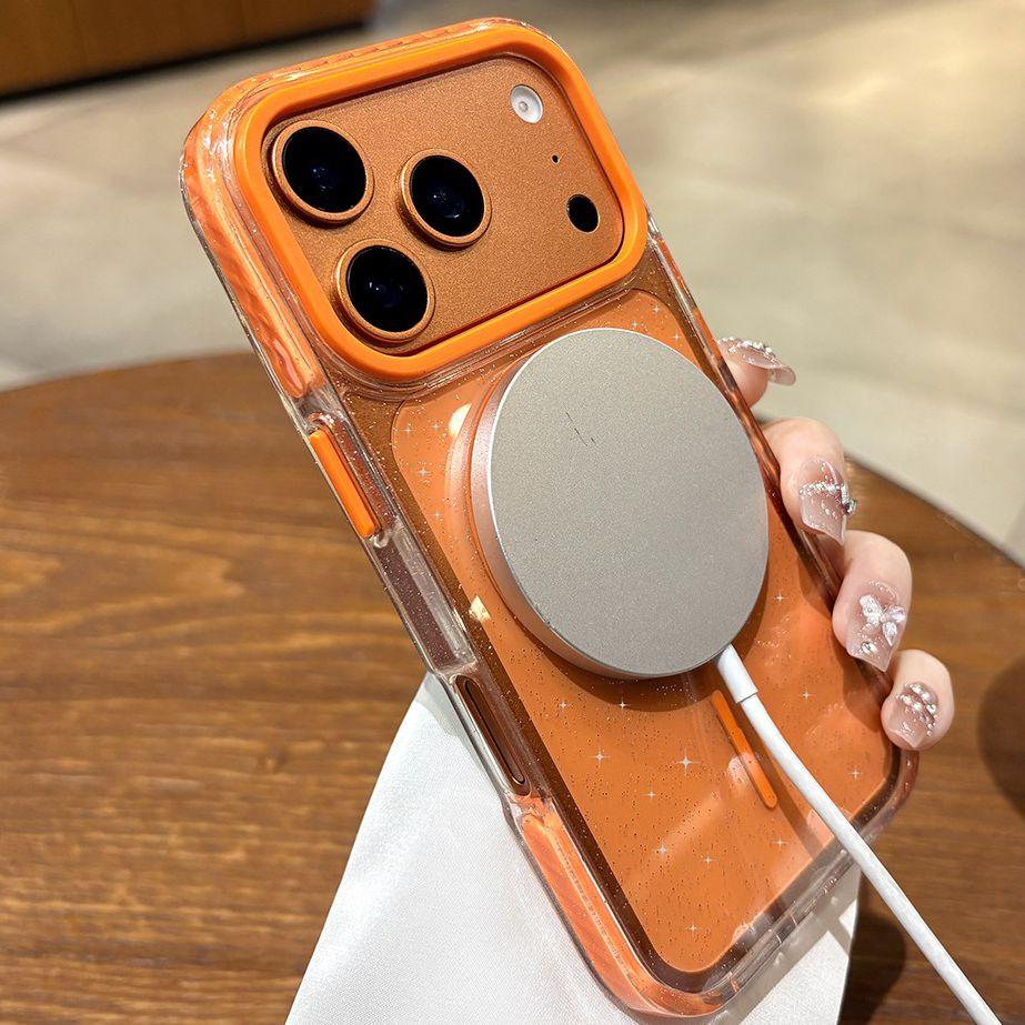 Luxury Shockproof Glitter for Magsafe Wireless Charge Case For iPhone 17 Pro 16 14 15 13 ProMax Air Colorful Border Airbag Cover