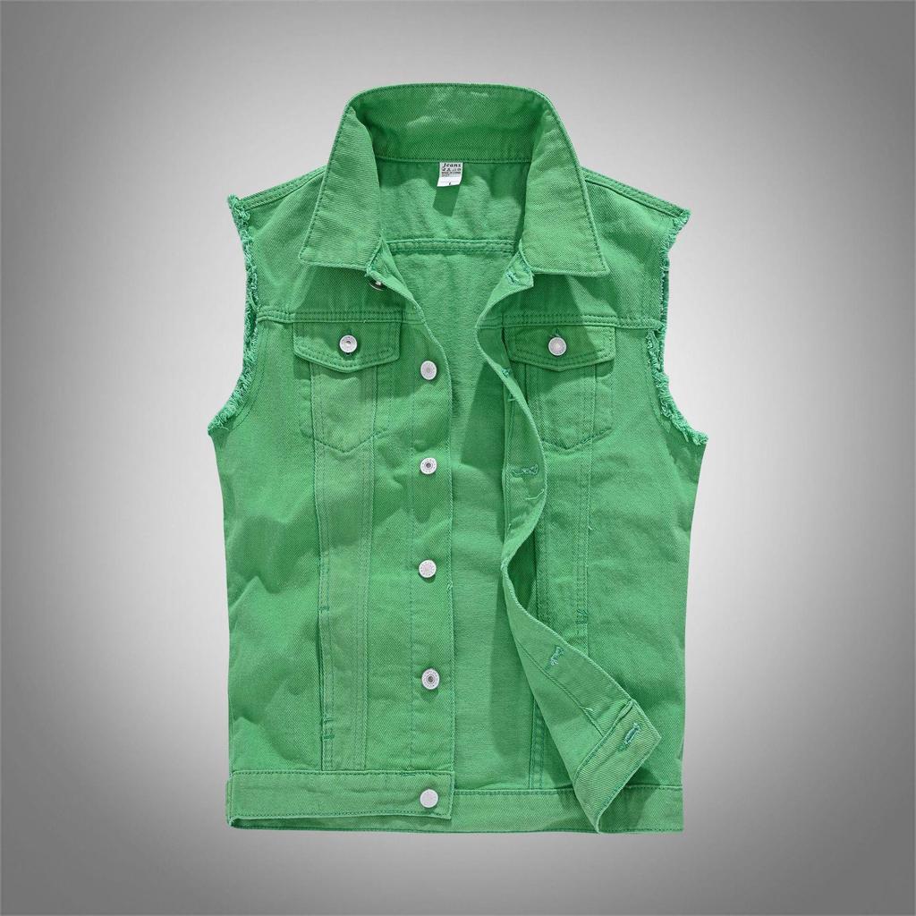 Kule Spring Korean Slim Fit Men's Trendy White Denim Vest
