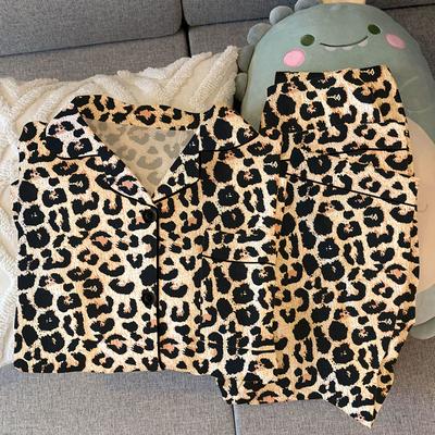 Spring and Autumn New Ms. Korean Senior Leopard Print Pajamas Homewear Suit Girls Long-Sleeved Fashion Loose Homewear Suit