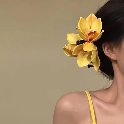 1pc Bohemian Large Elegant Orchid Grabber Clip, Flower Side Clip Seaside Resort Style Fashion Hair Grab