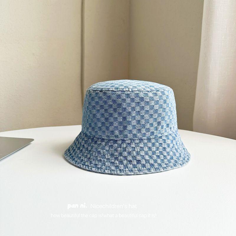 

Autumn and Winter Baby Hat Boy Gingham Kid Bucket Hat Korean Style Easiest for Match Casual All-Matching Sun-Proof Girl Western Style Bucket Hat Light Blue 51-53cm