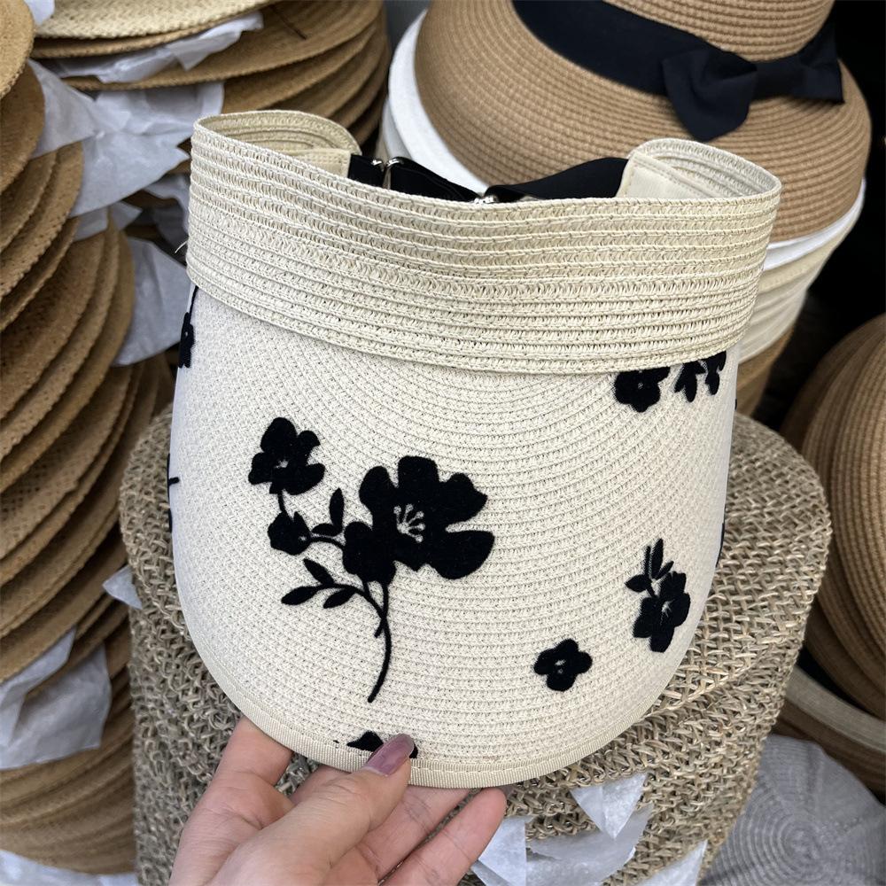 

New original embroidered mesh yarn empty top straw hat women s fashion travel versatile beach big brim sun protection visor tide Adult (55-58cm) бежевий