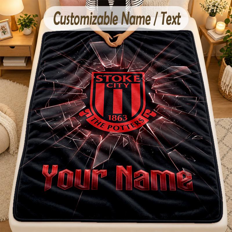 Flannel BlanketStoke City FC Custom Name Text Personalized Soft Warm Throw Blanket Home Decor Gift