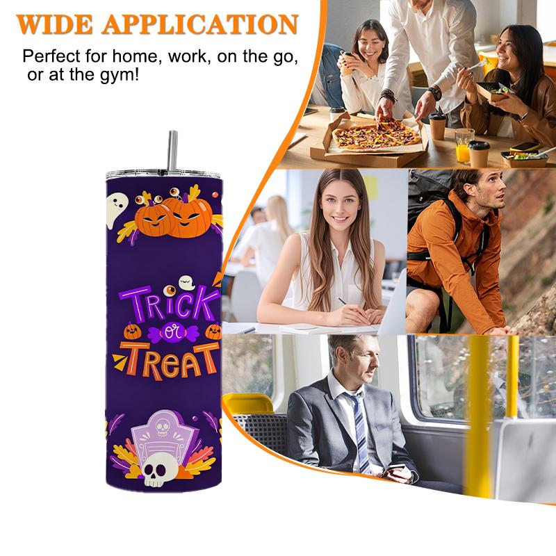 591ml Straight Cup Halloween elements Straw Cup Hot Cold Tumbler Stainless Steel Tumbler Ice Retention Cup 20oz Skinny Cup