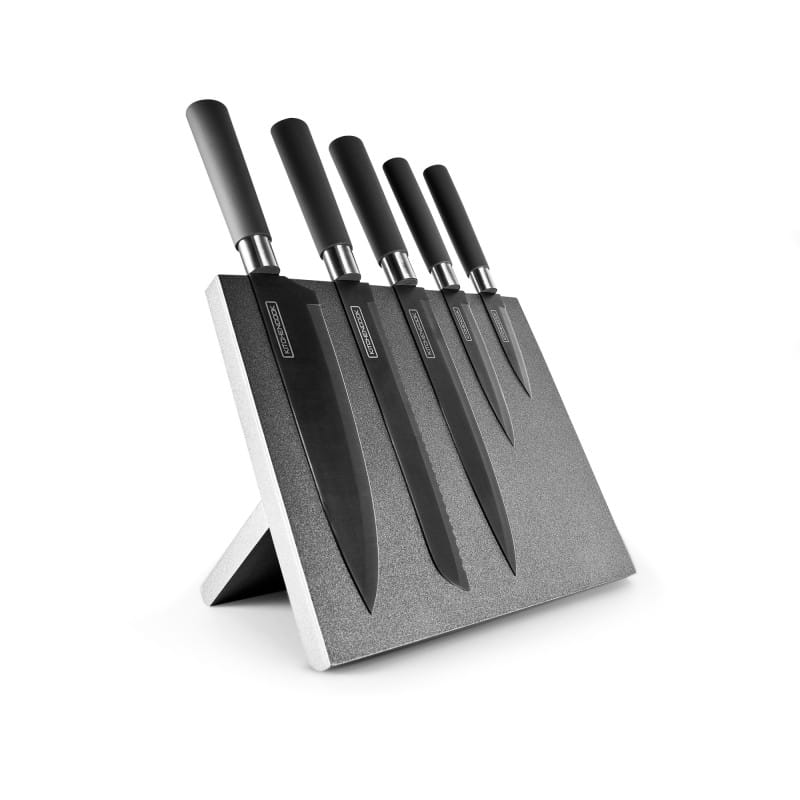 Set of 5 knives on a magnetic Kitchencook slate stand