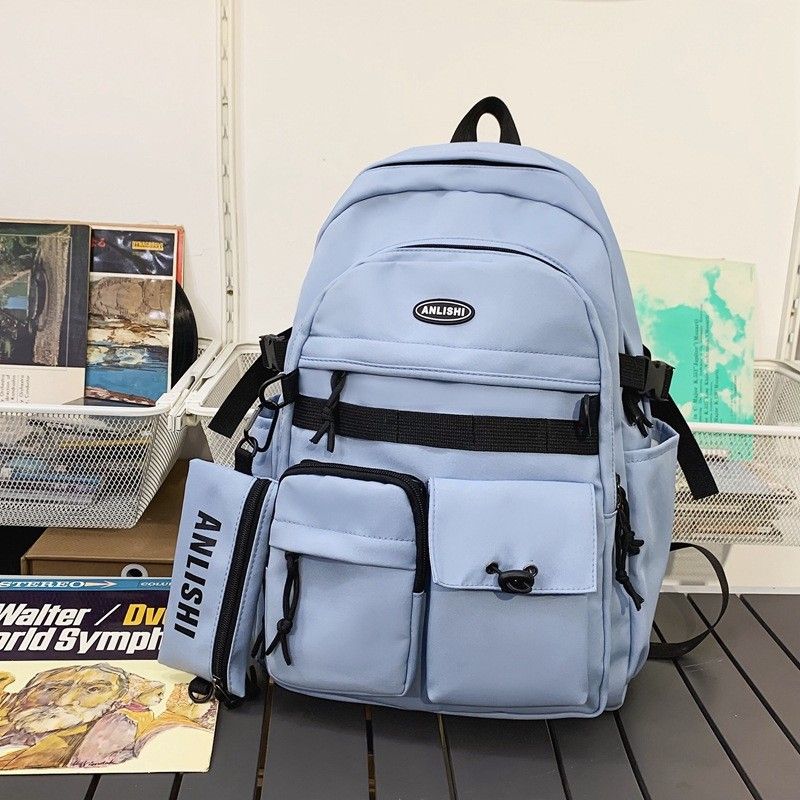 

High School Boy Schoolbag High School Student Male Large Capacity Durable Good-looking Junior High School Boy Backpack High School One Lightweight Blue