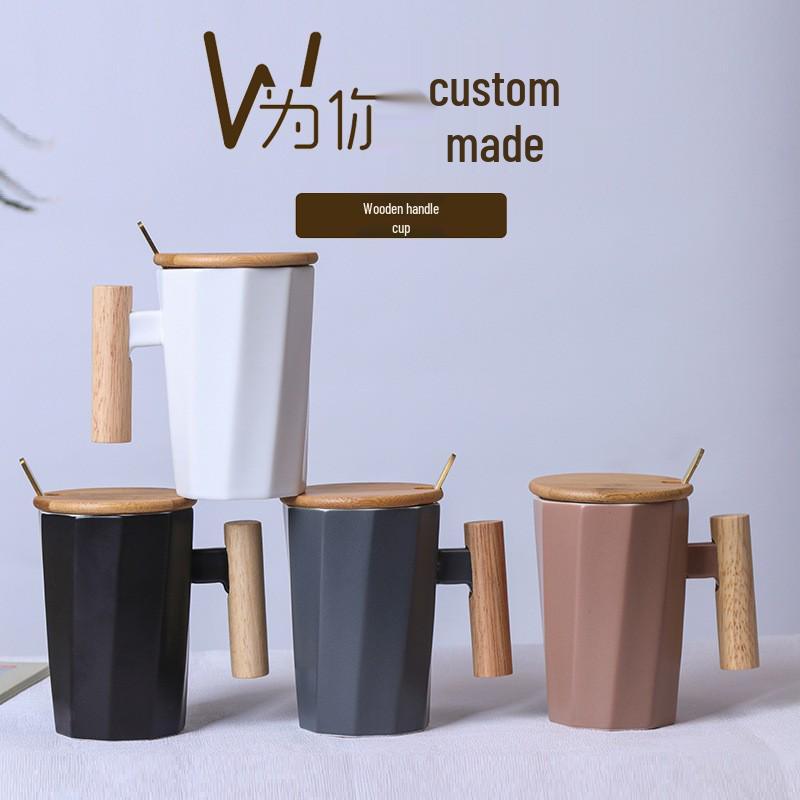 Nordische Keramiktasse mit Holzgriff - Ideal für das Büro, für Kaffee oder als Geschenk