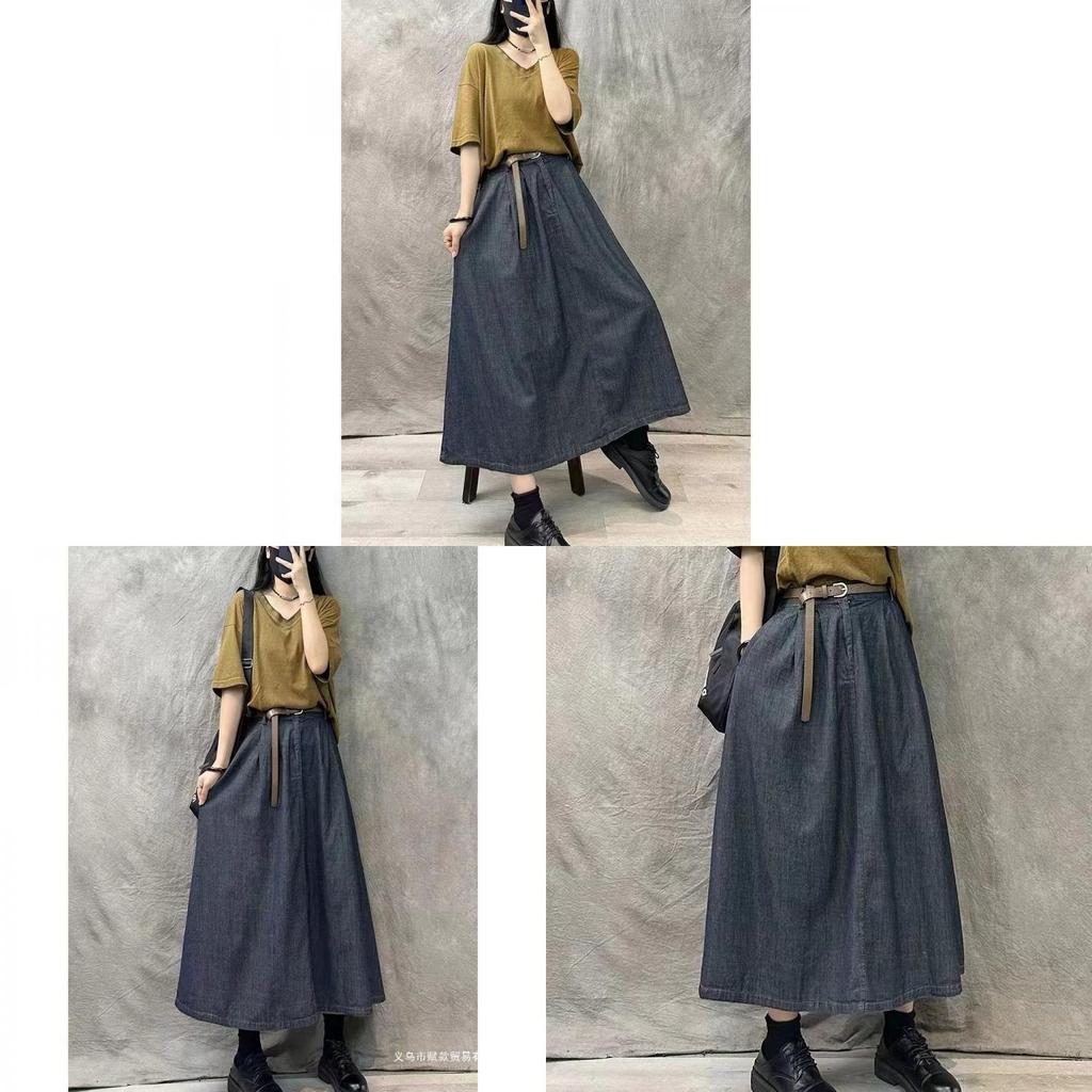 Cotton Blend High Waist Vintage Long Skirt For Women Spring Summer Casual Wear
