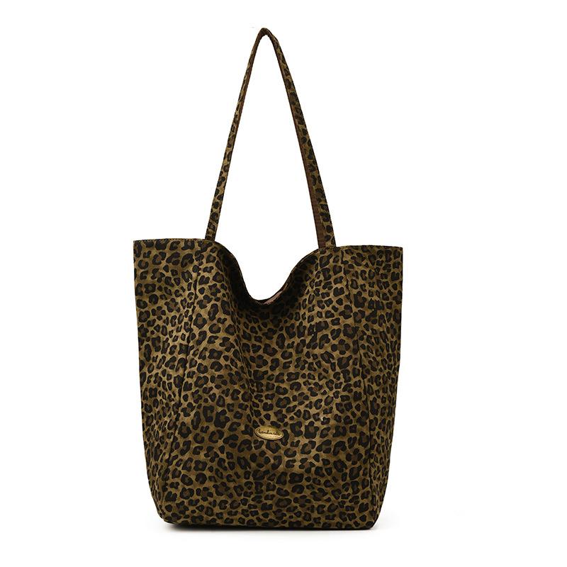 Korean Style Niche Leopard Print Canvas Bag for Women Spring Summer New Casual Lazy Style Single Shoulder Bag Large Capacity Com