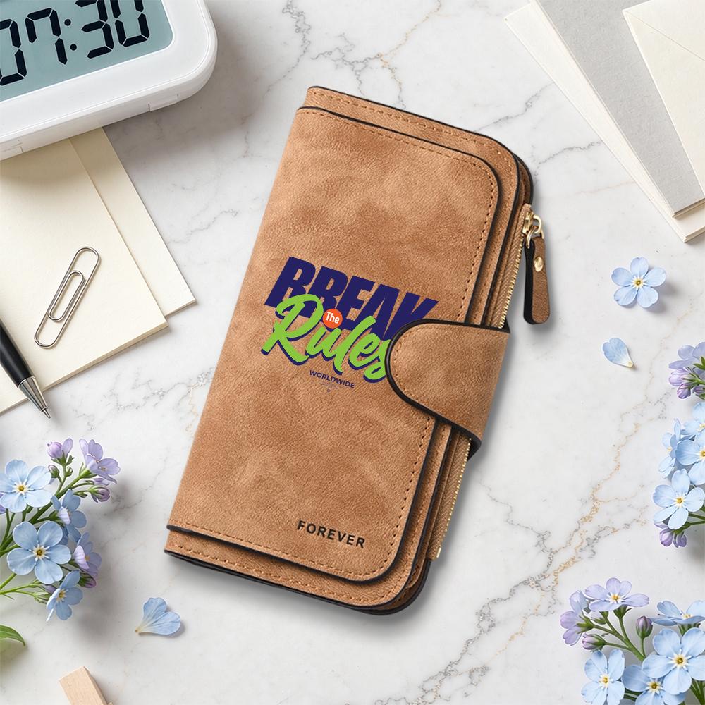 Fashion Long Wallet Break The Rules Print Portable Card Holder Casual FOREVER Purse for Daily Use