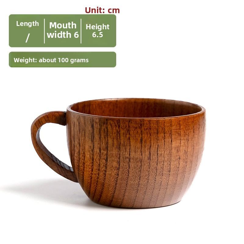 Solid Wood Water Cup Household Mug Simple Milk Cup Handle Retro Coffee Cup Breakfast Tea Cup