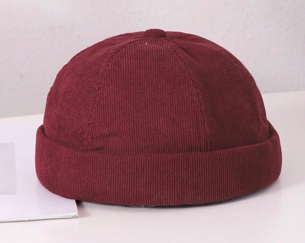 [sproutsy] Fisherman's Cap, No-Brim Docker Hat, Roll Cap, Corduroy (JP, Number Size, 58.0 Cm, Burgundy)
