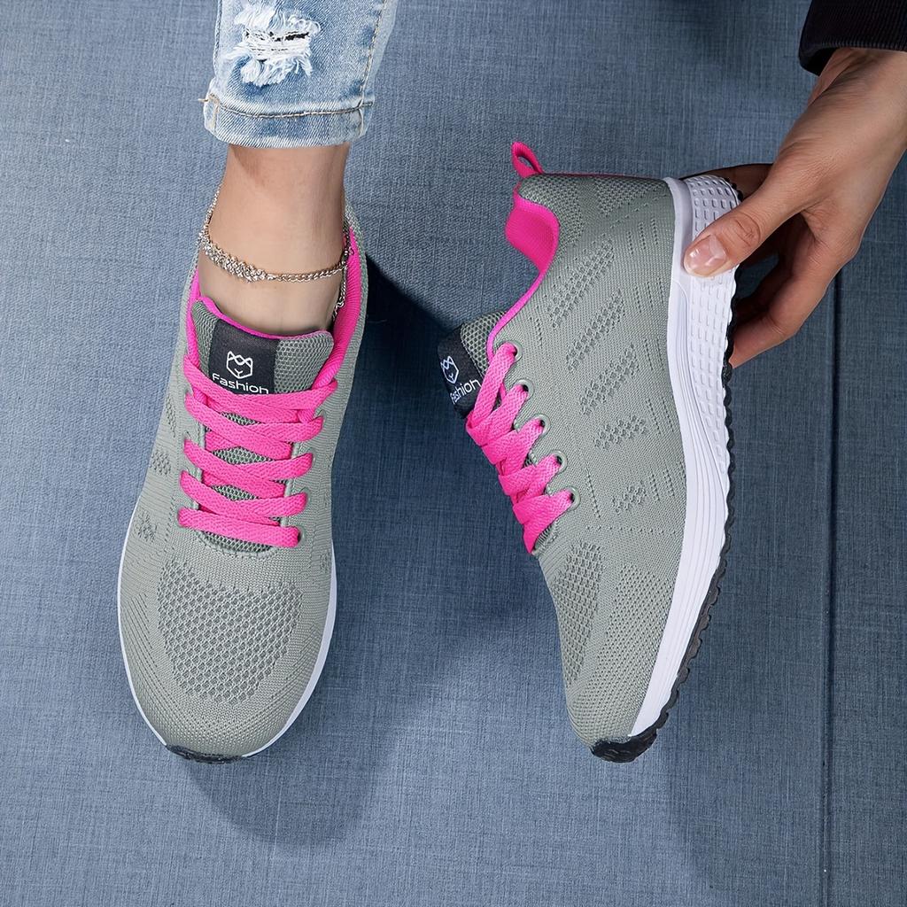 Women's Casual Lace-Up Sneakers - Comfortable Round Toe Low-Top Shoes