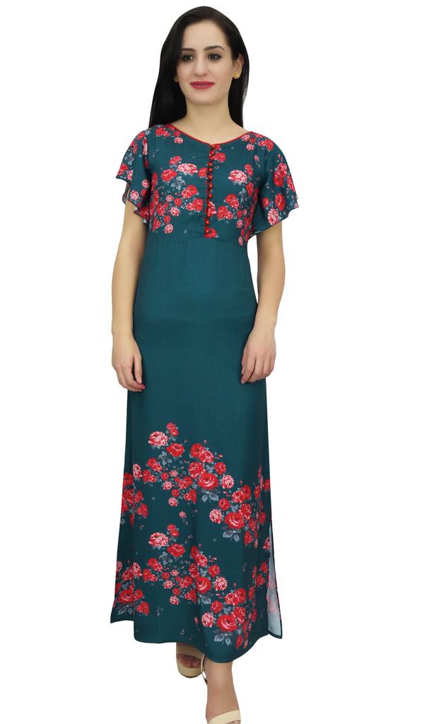 Bimba Women's Sleeve Black Floral Maxi Dress Georgette Summer Wear-14