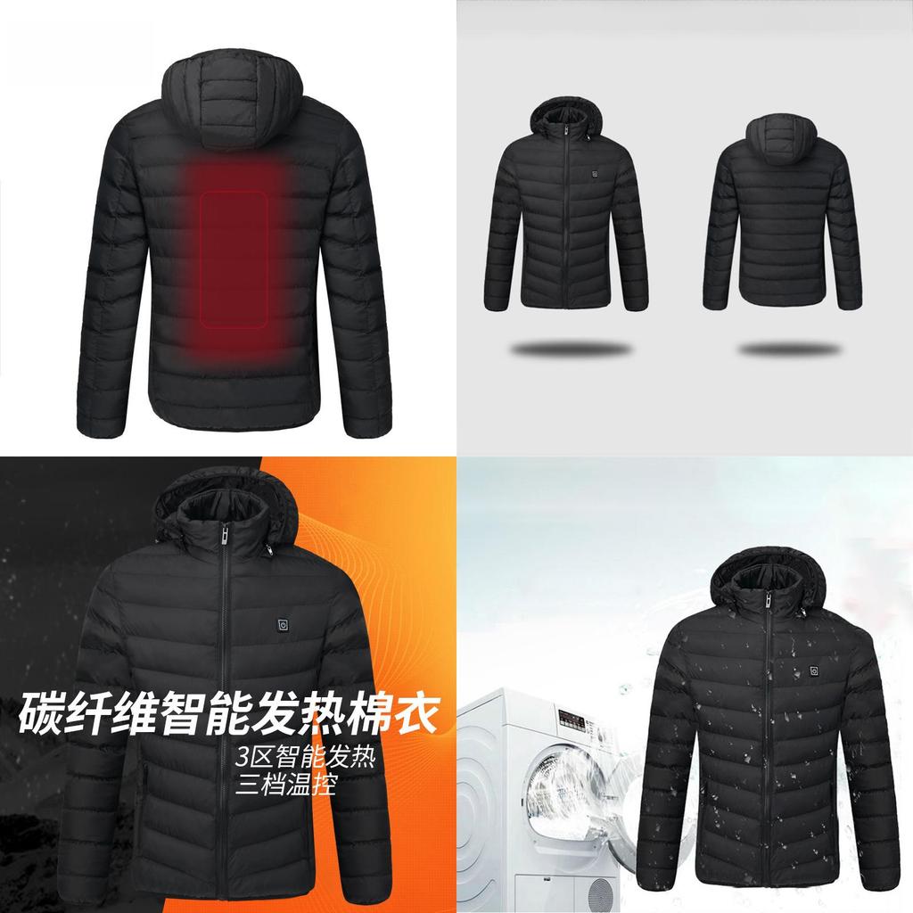 Luxurious Usb Heated Warm Back Cervical Spine Hooded Winter Jacket For Motorcycle Skiing