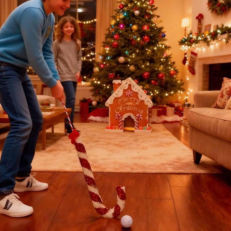 Gingerbread Golf Game Set Holiday Wooden Mini Golf with Candy Cane Club & Balls