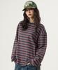 UNKNOWN PLANET Ivy Stripe Round Long Sleeve T-Shirt Gray