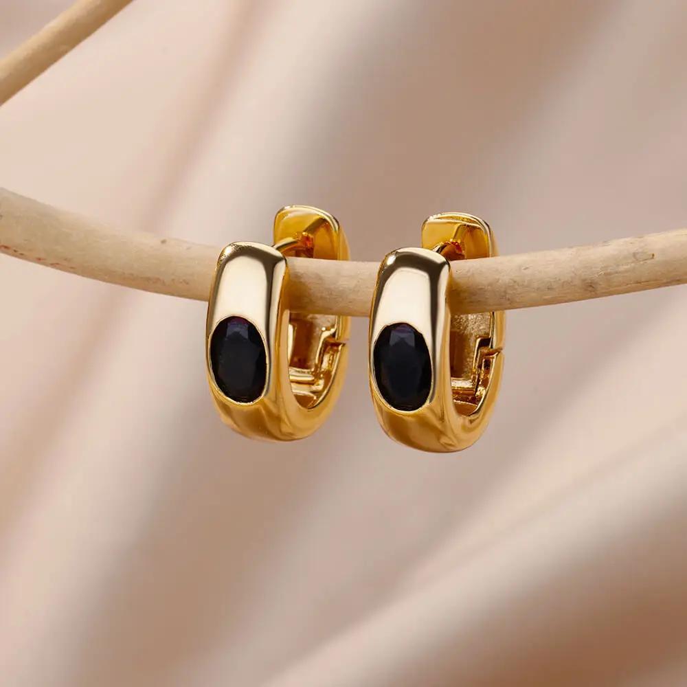 Women's Retro Zirconia Hoop Earrings Stainless Steel Pierced Earrings Light Luxury Simple Niche Design Earrings