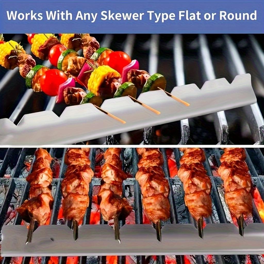 BBQ Skewer Rack Stainless Steel Barbecue Grill Stand Holder for 2 Skewers Non-Touch Elevated Design Heat Resistant Durable