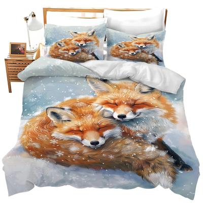 Fox Theme Three-Piece Quilt Cover 3D Digital Printing Bedding Set Bed Cover