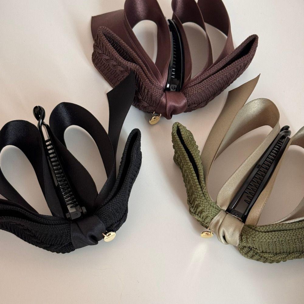 Large Size Bowknot Ribbon Hair Clip Non-Slip Hairpin Fashion Knitted Bow Banana Clip  Girl