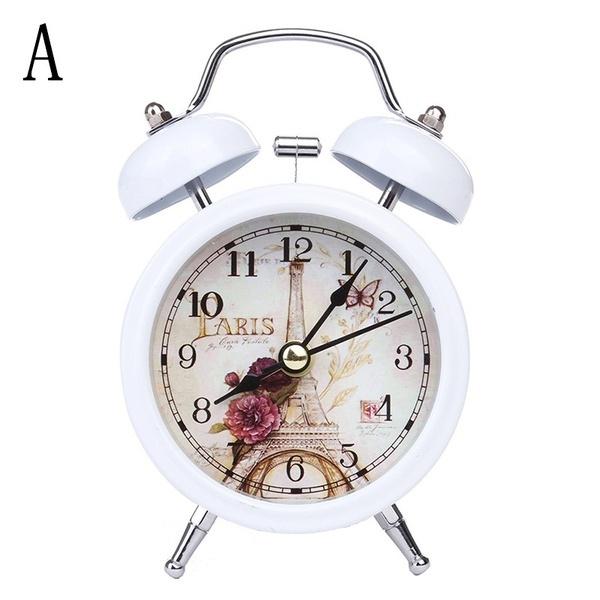 Classic Vintage Silent Metal LED Night Light Twin Bell Alarm Clock Ticking Retro Tableclock