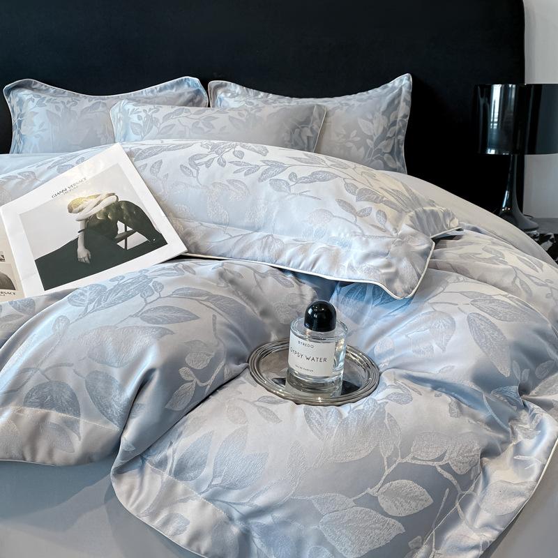 Ice Silk Jacquard Bedding Set Four-piece Set Silk Skin-friendly and Silky High-end Bed Sheet Quilt Cover Pillowcase