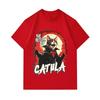 Men's 100% Cotton Crew Neck Short Sleeve T-Shirt, The Return of Catula Vampire Cat Print Casual Halloween Costume Top for Daily Wear