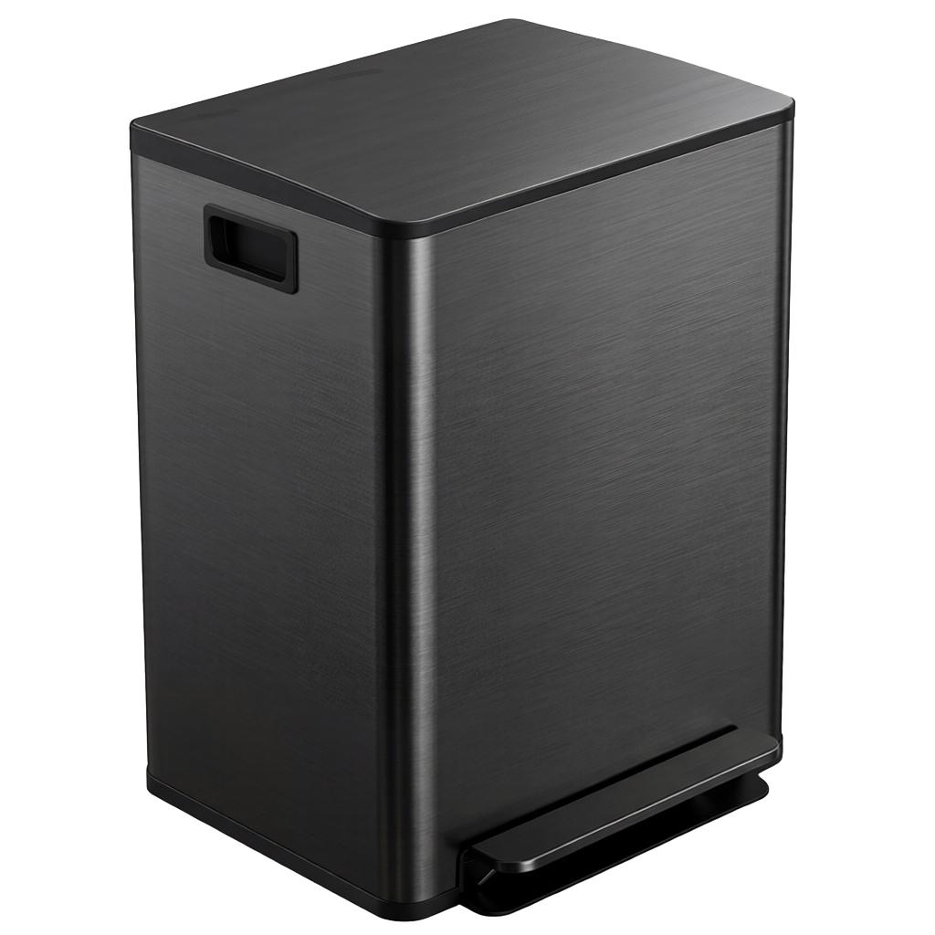 60L Dual Compartment Stainless Steel Bin, with Deodoriser Holders - Black