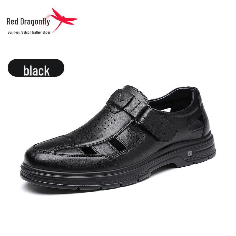 Red Dragonfly Men s Summer Leather Sandals: Perforated Closed-Toe Genuine Leather Casual Shoes 41
