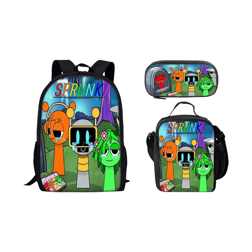 Box Printed Backpack Music Game Student Schoolbag Lunch Bag Pencil Case Set