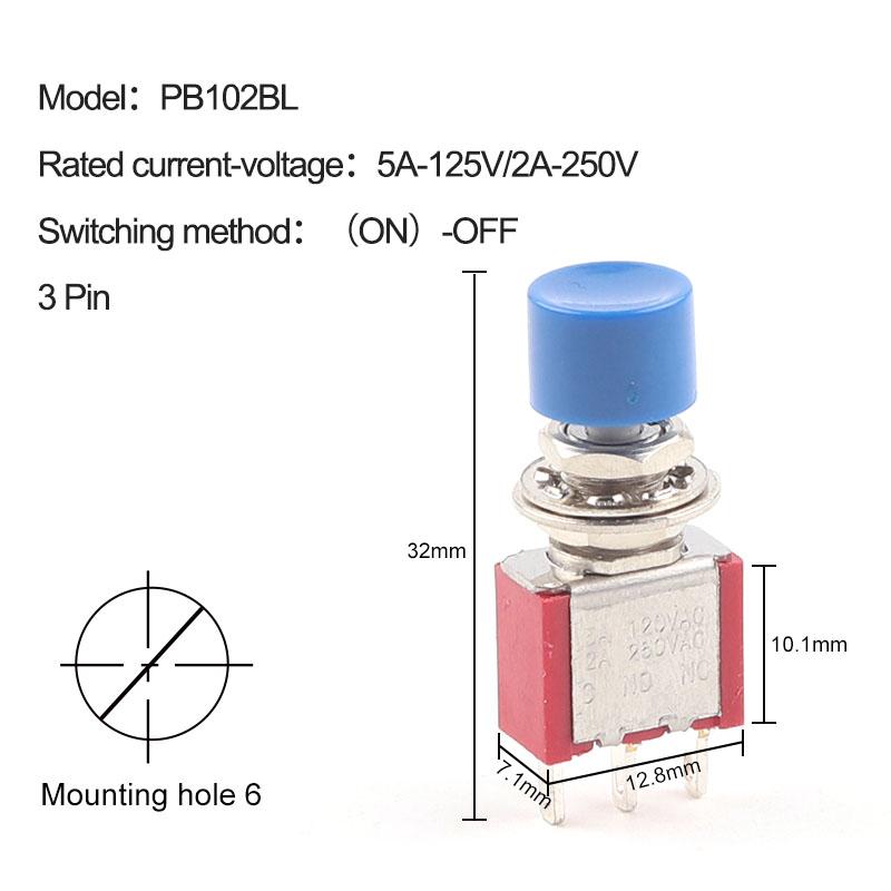 5 Stücke 3Pin 6Pin C-NO-NC 6mm Mini Momentary Automatische rückkehr Push Button Schalter (EIN)-AUS 5A125V/2A250V Kippschalter