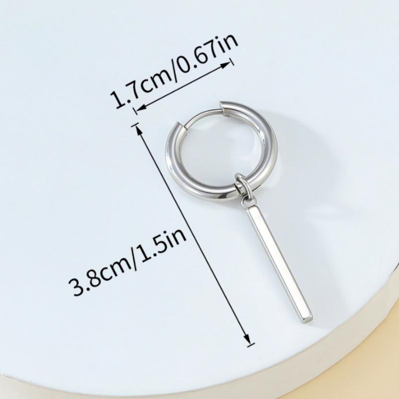 Minimalist Fake Earrings Square Bar Hanging Hoop Earring Pendant Ear Clip Stainless Steel Earring Men Jewelry