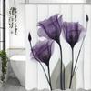 Purple Floral Botanical Green Leaf Shower Curtain, Bathroom Decorative Shower Curtain, Waterproof Shower Curtain with Hooks