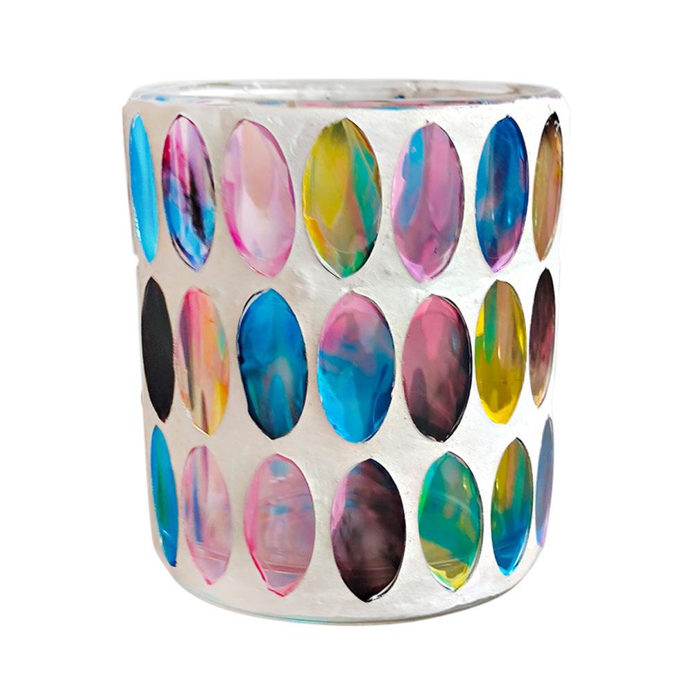 European Rainbow Mosaic Glass Candle Holder for Romantic Proposals