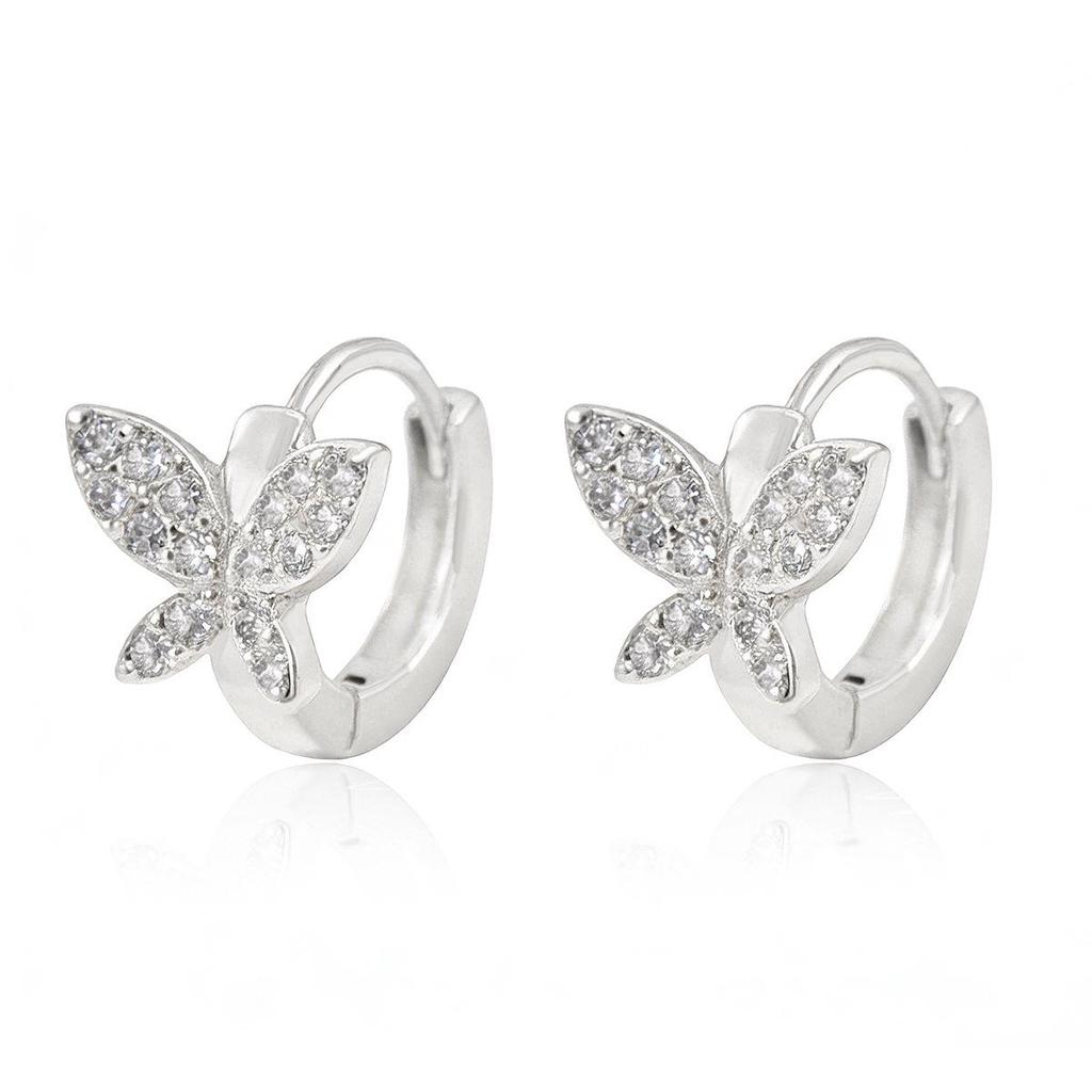 S925 Sterling Silver Butterfly Zircon Hoop Earrings - Fashionable and Versatile for Women