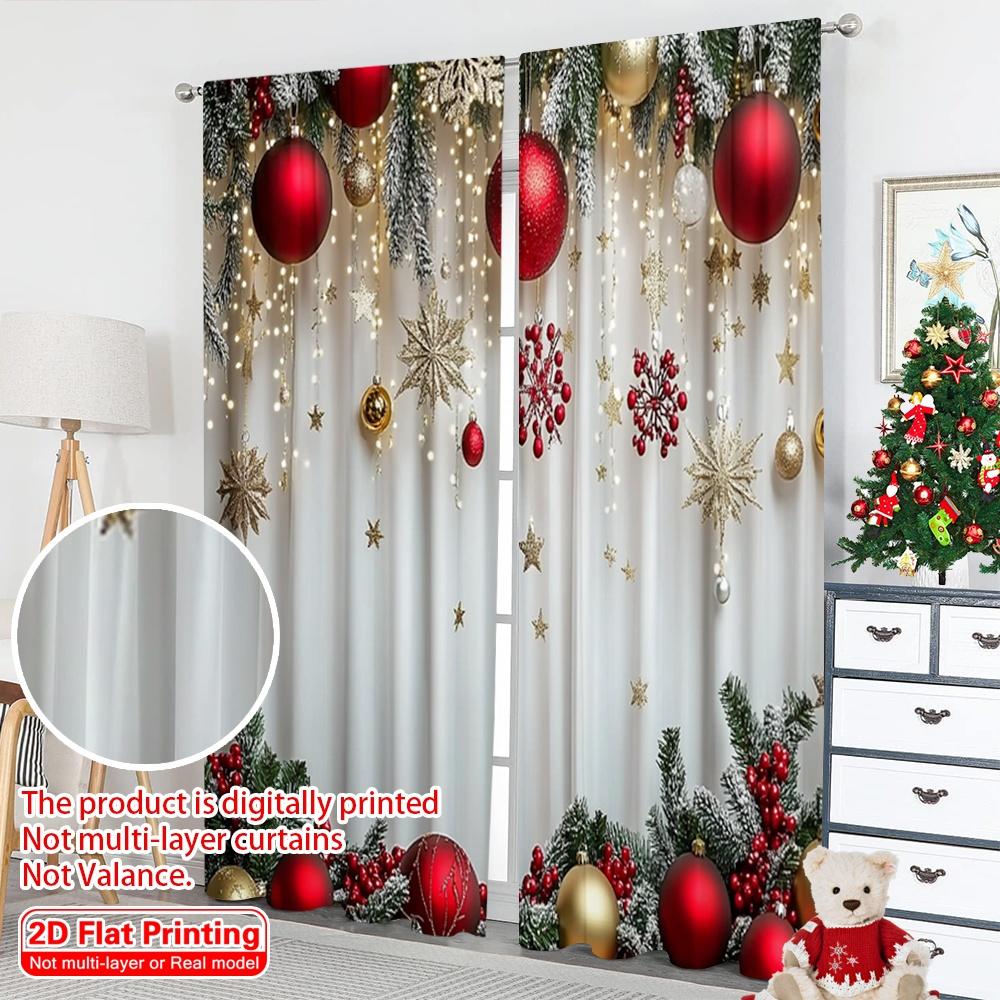 Set Of 2 Flat Printing Christmas Curtains Durable Polyester Fabric Without Electricity Spring Use Made